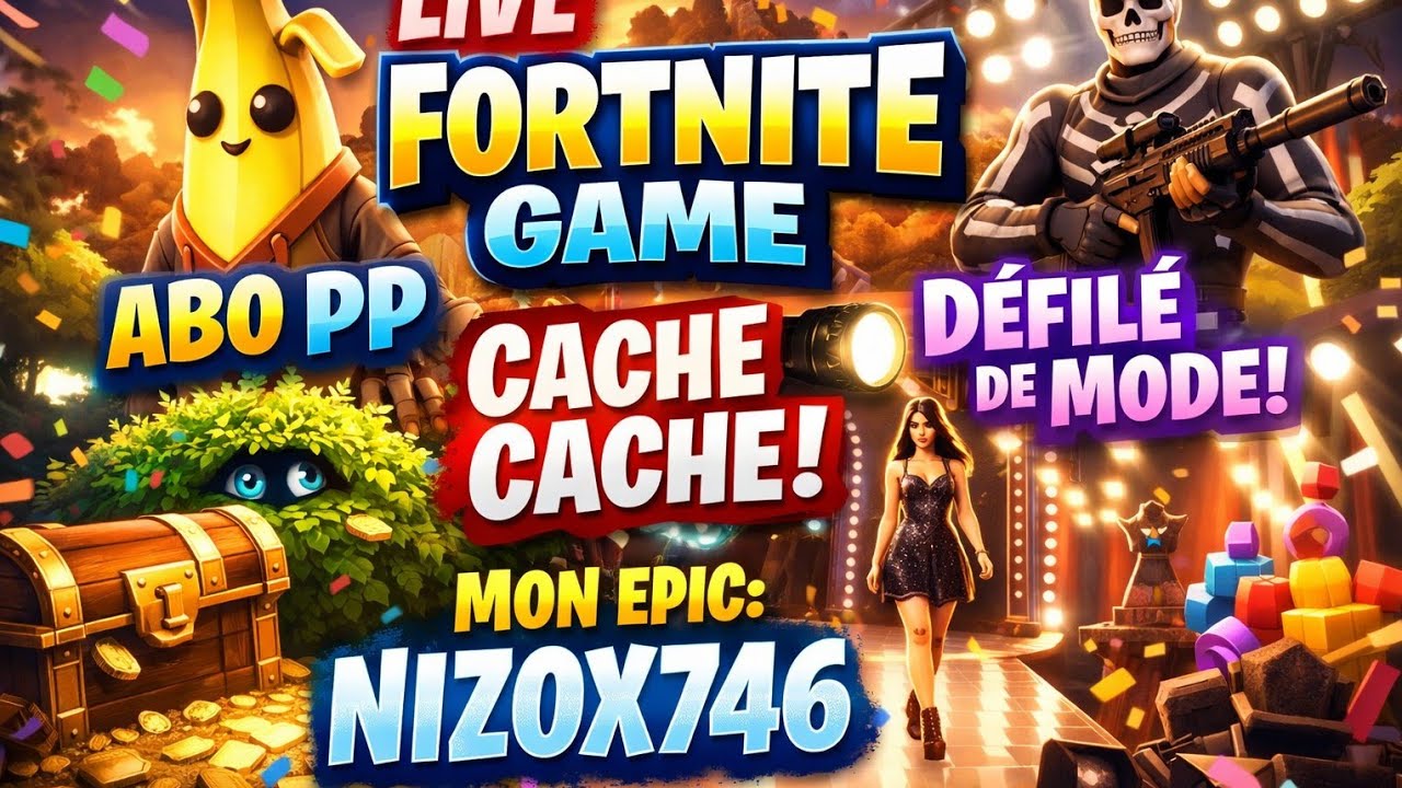 Live Fortnite game abos partie perso cache cache défilé de mode