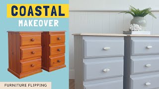 DIY Bedside Table Makeover | Coastal Style Furniture Refinishing w/ whitewash wood top