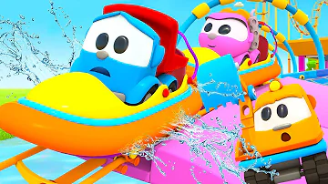 Car cartoons full episodes & baby cartoons. Street vehicles for kids. Leo the Truck & water slides.