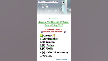Amazon Oneplus 10R 5G Quiz Answers Today  | Amazon Daily Quiz Answers Today | #short#amazonquiztoday
