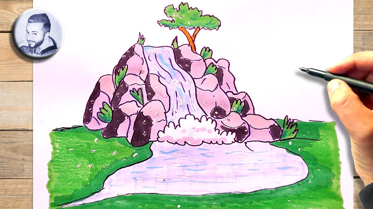 Comment dessiner une cascade d eau facile - YouTube