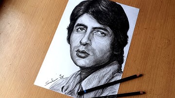 Drawing Amitabh Bachchan | Step by Step Sketch tutorial | Charcoal pencil art | Time lapse