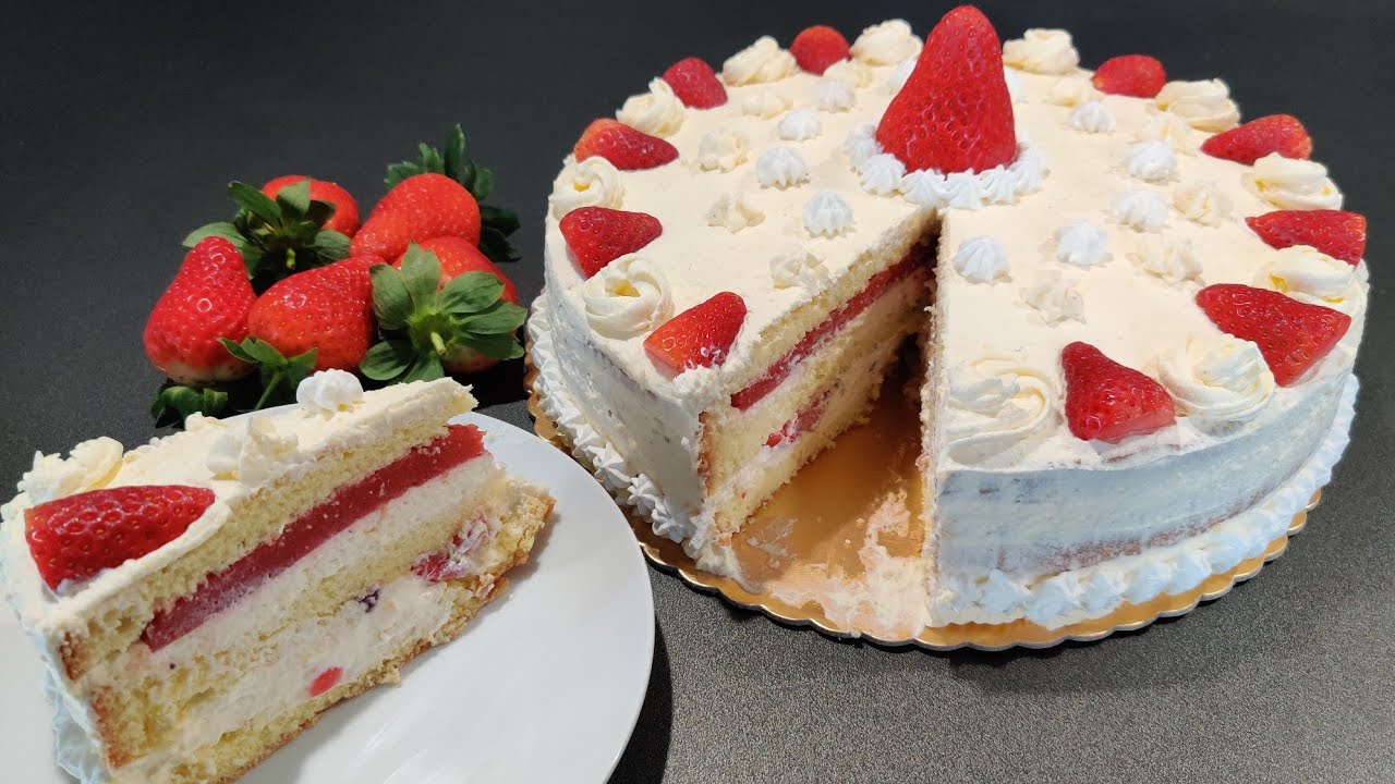 TORTA ALLE FRAGOLE con strato di gelèe Bellissima e Buonissima  RICETTA FACILE per tutta la famiglia