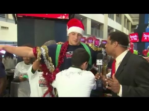 Rob Gronkowski Becomes Christmas Tree At Patriots Holiday Party