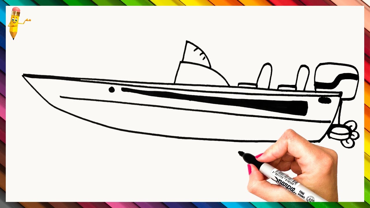 very easy , how to draw speed boat Color Design / drawing and coloring for  kids, toddlers 