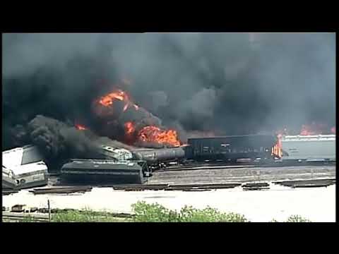 Train derails, catches fire in Illinois