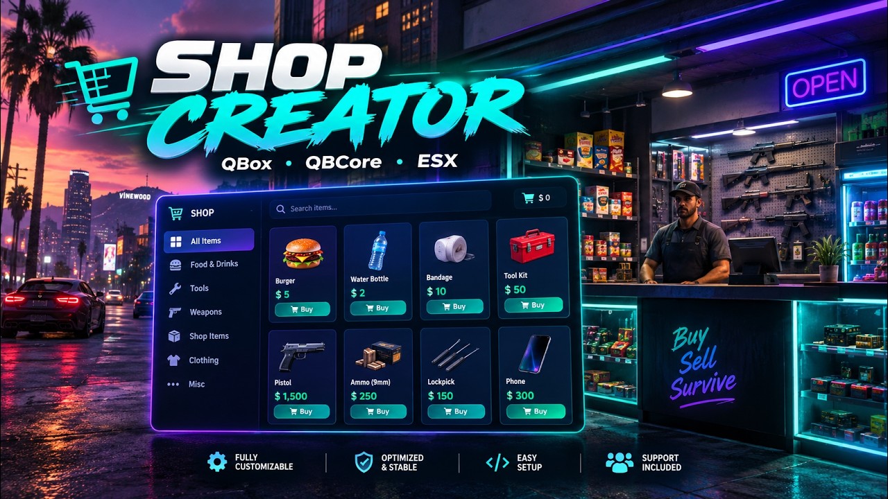 🛒 FiveM Shop Creator Script | QBox, QBCore, ESX | PromptForge Shops ...