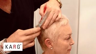 How to cut short blond hair pixie like with texturizing, thinning shears