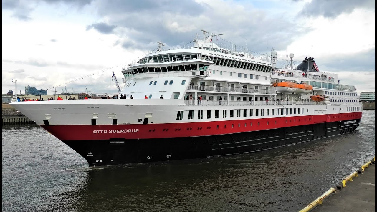 1080p Otto Sverdrup schönes Ablegemanöver am Cruise Terminal Steinwerder in Hamburg 14.04.2023
