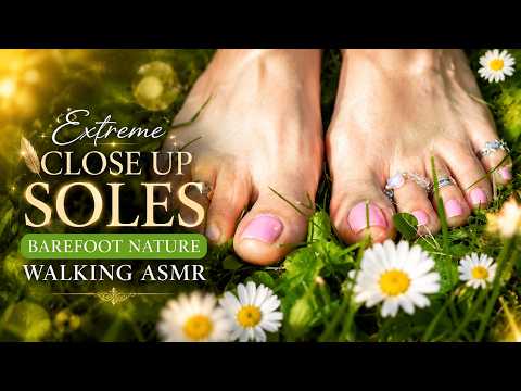 Extreme Close Up Soles: Cozy Garden Poses & Barefoot Nature Walking ASMR (No Talking)
