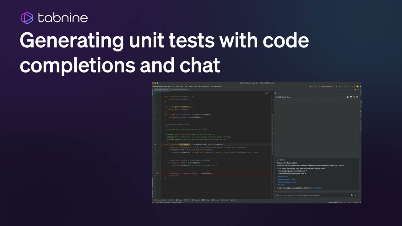 Tabnine in action: Generating unit tests with code completions and chat