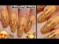 Honeycomb Nail art tutorial on Natural Nails 🍯| Spring Nails | Easy yellow Nude design