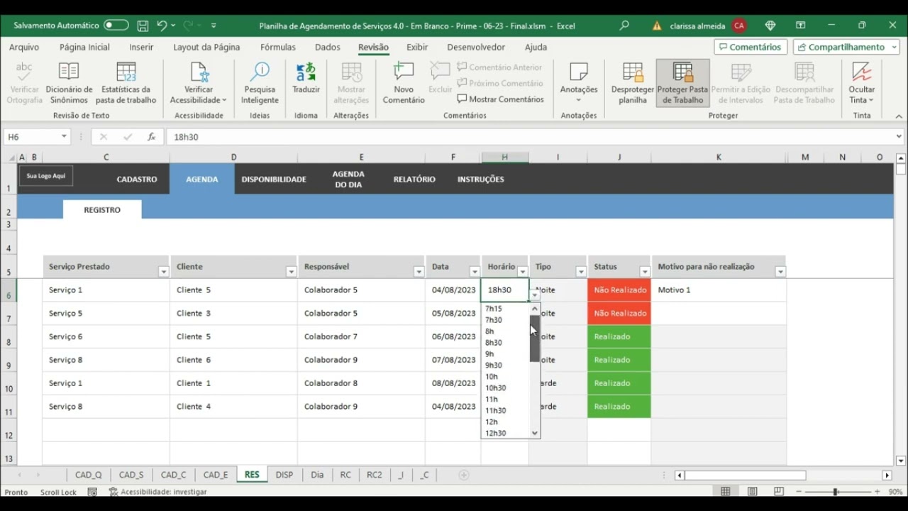 Planilha de Agendamento de Serviços 4.0