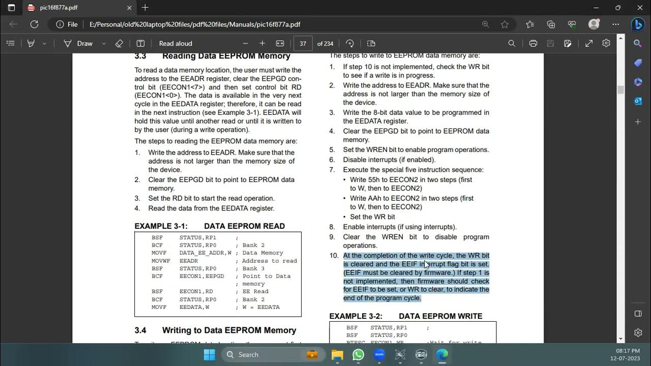 Class 30 Part 1 Internal EEPROM read and write program YouTube