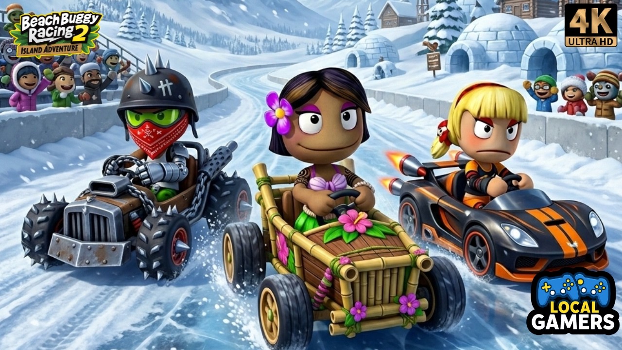 3 Players Split Screen Kart Racing | Roxie Roller vs Leilani vs Clutch | Beach Buggy Racing 2