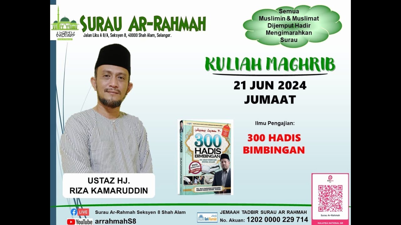 LiVe arrahmahs8 KULIAH MAGHRIB USTAZ HJ RIZA KAMARUDDIN 21 JUNE live-arrahmahs8-kuliah-maghrib-ustaz-hj-riza-kamaruddin-21-june