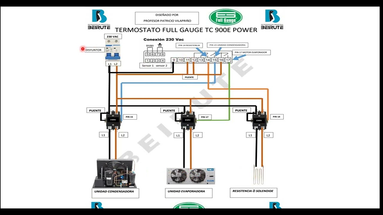 DIAGRAMA DE CONEXIÓN ELÉCTRICA 220V DE TERMOSTATO TC 900E POWER FULL GAUGE  - REFRIGERACIÓN BEIRUTE - YouTube