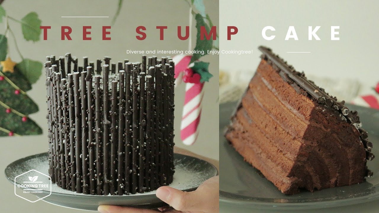 ⁣[크리스마스🎄] 통나무 롤케이크 만들기,가나슈 케이크:Log roll cake (Tree stump cake) Recipe-Cooking tree 쿠킹트리*Cooking ASMR
