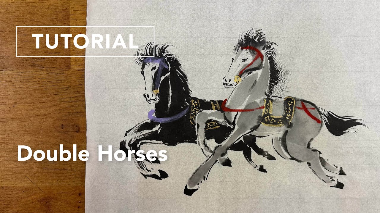 Sumi-e: How to Draw Two Horses in Japanese ink / 墨絵で双馬