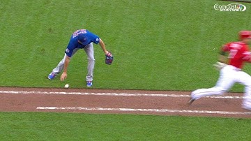 CHC@CIN: Suarez reaches as grounder takes odd spin