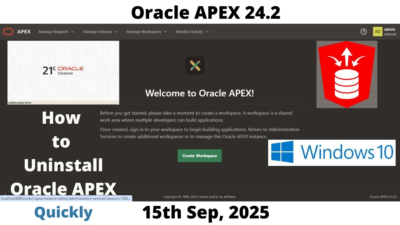 How to Uninstall Oracle APEX 24.2 | DB 21c Pluggable | Windows 10 ...