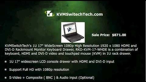 1U 17" WideScreen HDMI and DVI-D 1080p High Resolution 1920 x 1080 Rackmount Monitor Keyboard