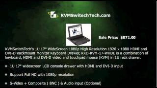 1U 17" WideScreen HDMI and DVI-D 1080p High Resolution 1920 x 1080 Rackmount Monitor Keyboard