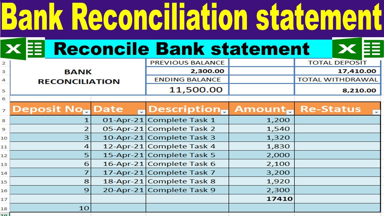 Bank Reconciliation Formula  Examples with Excel Template