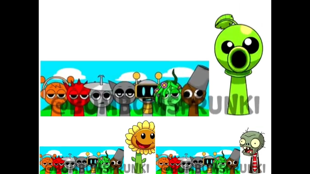 My sprunki oc: peashooter, sunflower,and zombie (from PVZ)