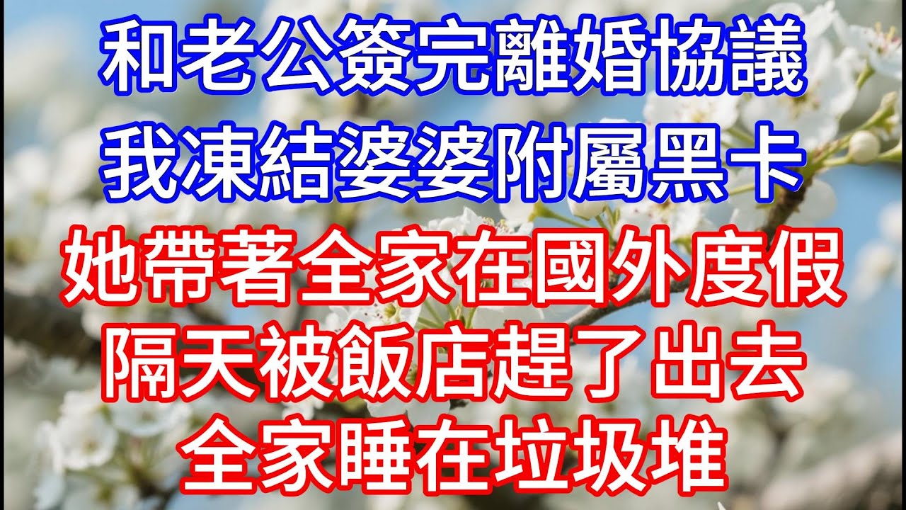 和老公簽完離婚協議，我凍結婆婆附屬黑卡，她帶著全家在國外度假，隔天被飯店趕了出去，全家睡在垃圾堆#心灵感悟 #情感故事 #故事頻道 #人生感悟