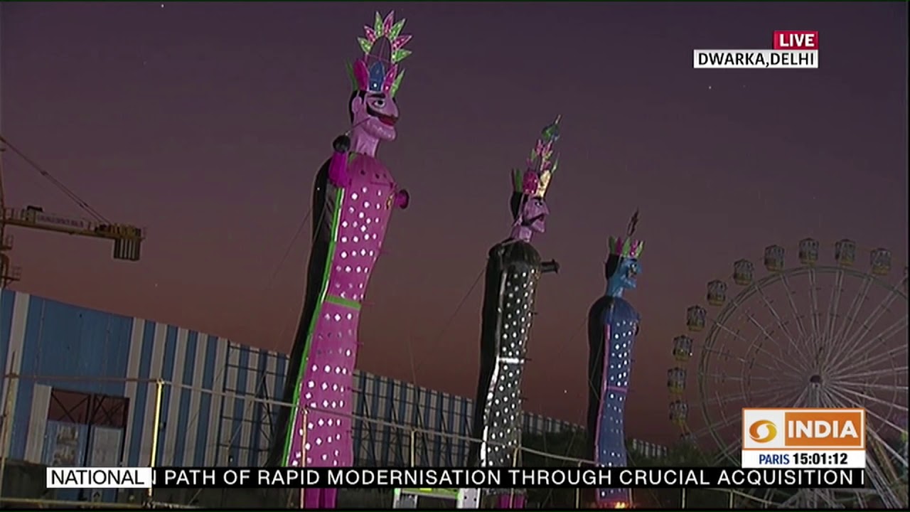 PM Narendra Modi sets Ravan effigy on fire at Vijayadashmi celebrations ...