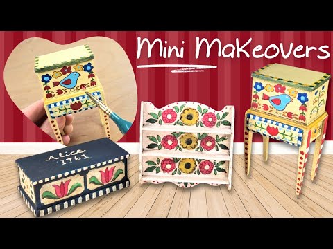 EASY Folk Art paint makeovers for PLAIN dollhouse furniture  thumbnail