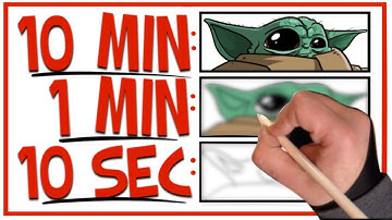 Drawing Baby Yoda in 10 MIN, 1 MIN, & 10 SECONDS!