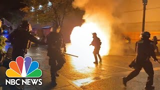 Watch: Molotov Cocktails Are Thrown At Police Officers In Portland Protests | NBC News NOW