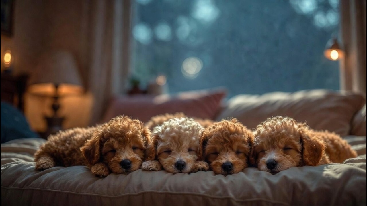Sleepy Poodle Puppy by a Rainy Window 🌙 Cozy Rain Sounds | Animal Ambient Series