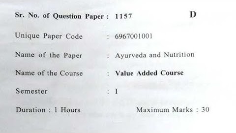 Ayurveda and Nutrition VAC Question Paper | PYQ | Delhi University #duexam