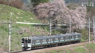 桜咲く姨捨　211系普通電車、383系特急ﾜｲﾄﾞﾋﾞｭｰしなの、E127系電車　189系　　　　　　HDV 922