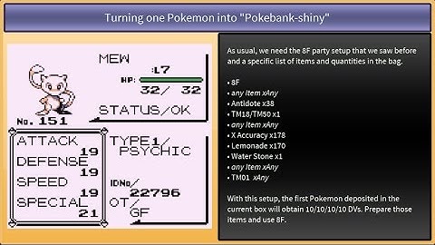 Pokemon VC Red/Blue (UE) - Pokemon Bank compatible Mew & shiny Pokemon (8F arbitrary code execution)