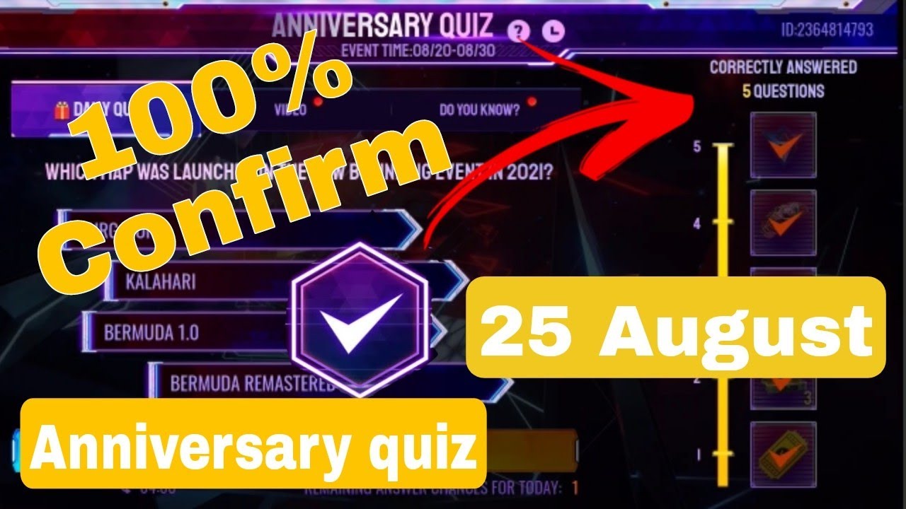 25 August Anniversary Quiz today Answer||4th Anniversary Free Fire! Noor's Gaming