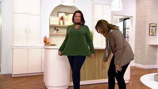 Susan Graver Liquid Knit Keyhole Mock Neck Long Sleeve Top on QVC