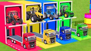 Quadruple Trucks Transporting cars with Flatbed Trailers! Cars vs Speedbump vs Train vs Pothole #182 screenshot 4