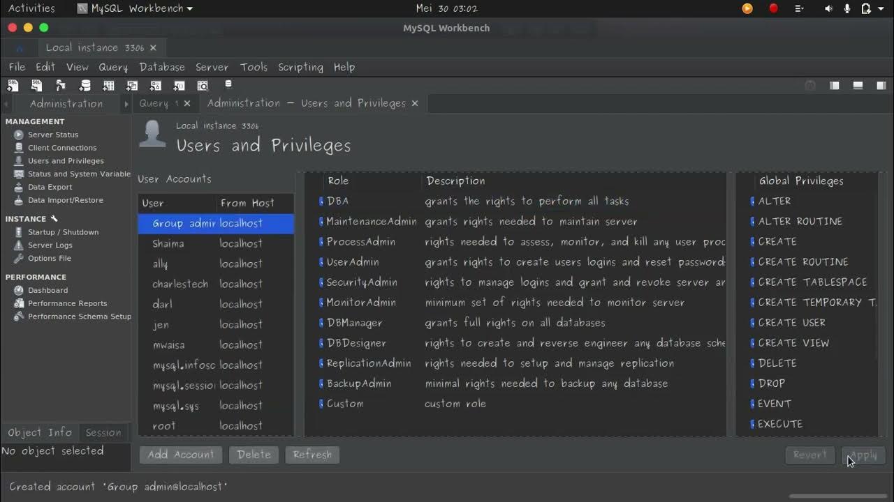 How to create a user on database MySQL using workbench on Linux ubuntu ...