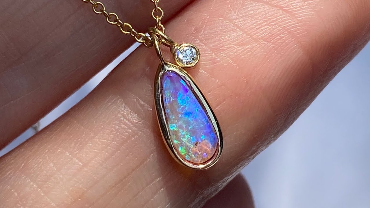 AVALON CRYSTAL BOULDER OPAL DIAMOND NECKLACE by NIXIN Jewelry