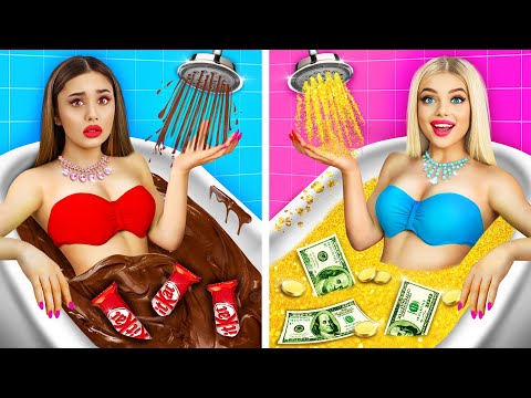 RICH Girl vs BROKE Girl Chocolate Fondue Challenge | Eating Rich vs Normal Food by RATATA CHALLENGE