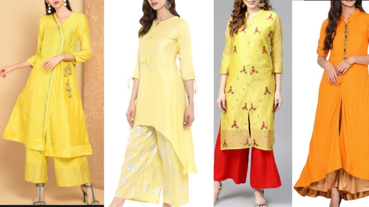 Yellow colour combination Kurtis with Palazzo/skirts।। Trendy yellow colour kurtis ।।