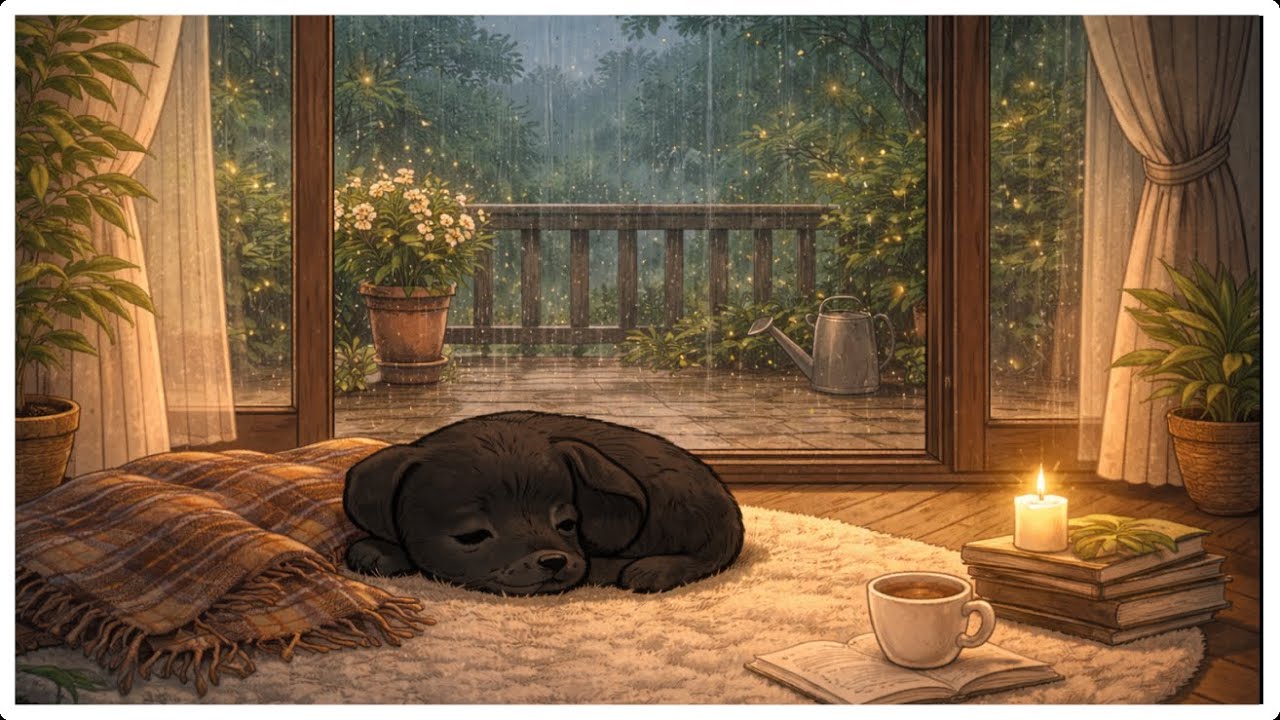 rainy evening...stay home and chill ☕️ relaxing music for study / lofi rain thunder / pomodoro timer