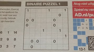 (#2159) Wednesday Binary01  Sudoku puzzle. Bonus Extra edition. 01-13-2021 Extra part 3 of 4