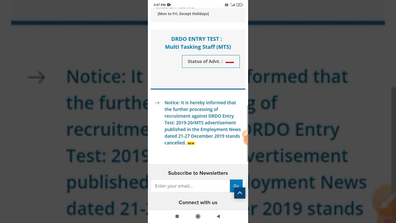 DRDO MTS vacancy cancelled