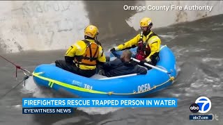 Man rescued from Costa Mesa channel filled with rainwater amid storm