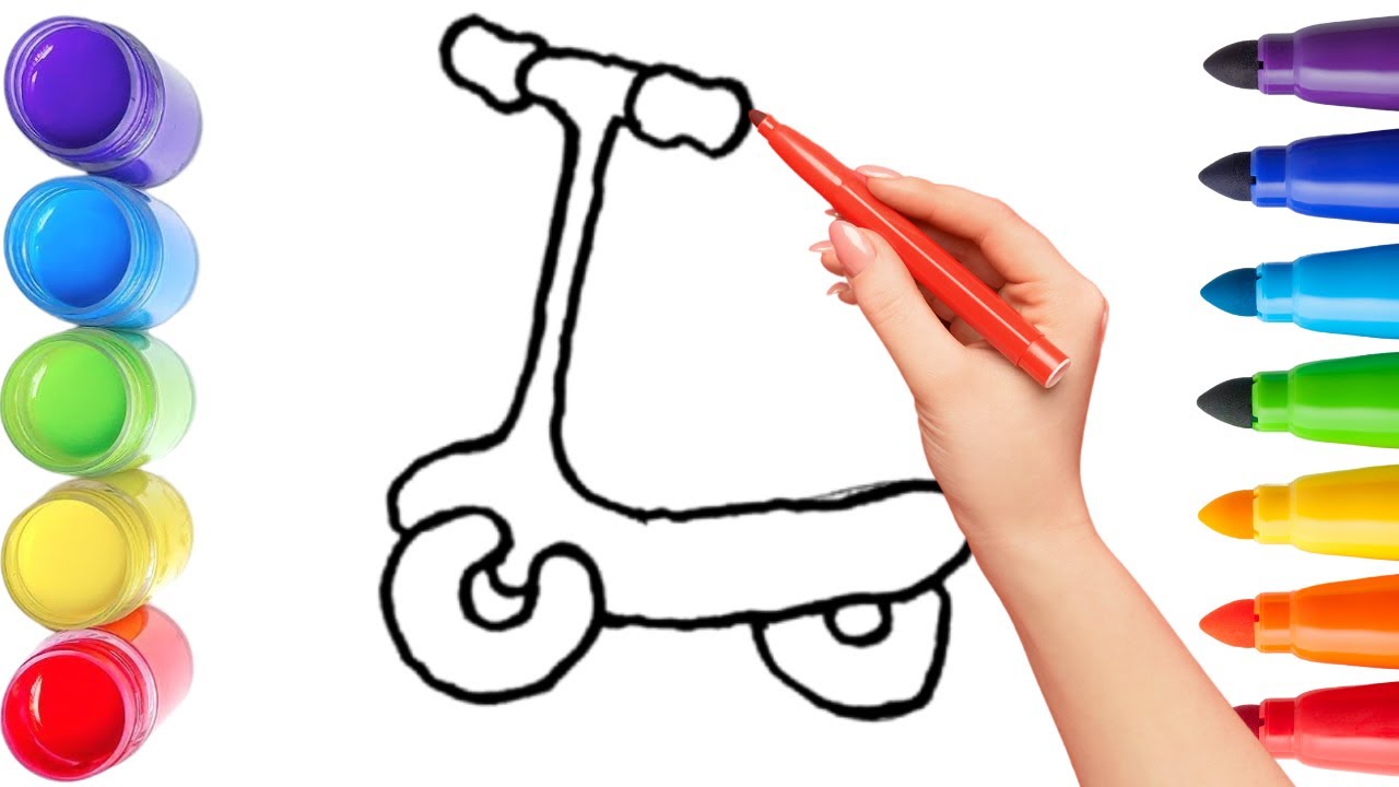 Как нарисовать милый самокат. Рисование, раскрашивание и живопись для детей и малышей. Детское ис...